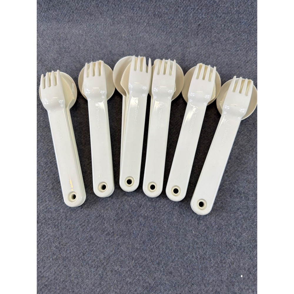 Tupperware Cutlery Set Unisex OS Cream Vintage Nesting Travel Utensils 6 Sets